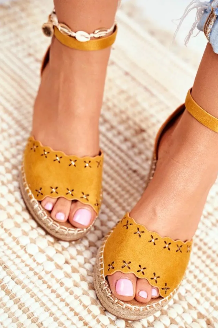 Damskie Evento Sandały Na Plecionej Koturnie Żółte Sagittarius