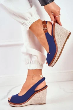 Best Boto Sandały Na Plecionej Koturnie Granatowe Tommy