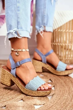 Evento Sandały Na Obcasie*Sandały Na Plecionej Platformie Niebieskie Fobi