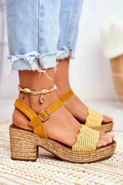 Evento Sandały Na Obcasie*Sandały Na Plecionej Platformie Żółte Fobi