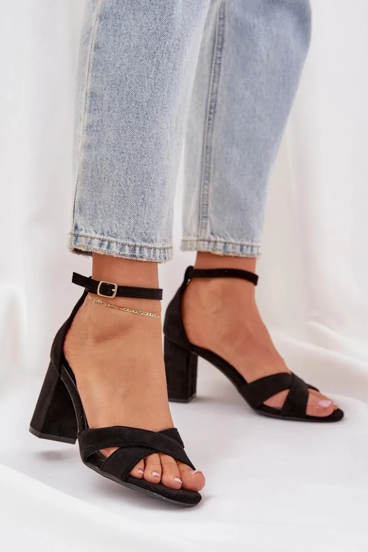 Boto Sandały Na Obcasie*Sandały Na Słupkowym Obcasie Z Eko Zamszu Czarne Saniffia Czarny