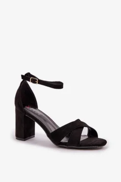 Boto Sandały Na Obcasie*Sandały Na Słupkowym Obcasie Z Eko Zamszu Czarne Saniffia Czarny