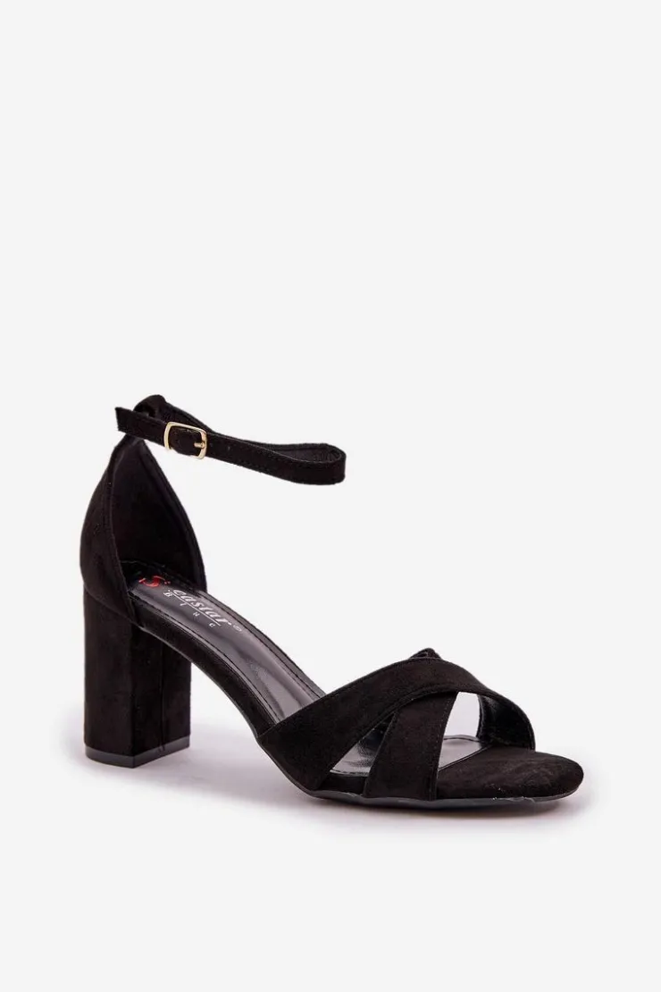 Boto Sandały Na Obcasie*Sandały Na Słupkowym Obcasie Z Eko Zamszu Czarne Saniffia Czarny