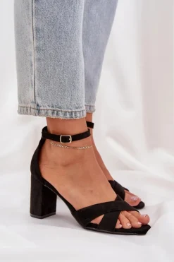 Boto Sandały Na Obcasie*Sandały Na Słupkowym Obcasie Z Eko Zamszu Czarne Saniffia Czarny