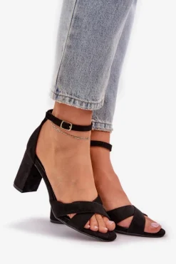 Boto Sandały Na Obcasie*Sandały Na Słupkowym Obcasie Z Eko Zamszu Czarne Saniffia Czarny