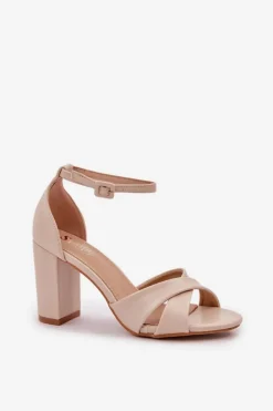 Damskie Boto Sandały Na Słupkowym Obcasie Z Eko Skóry Beżowe Lanaria