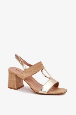 Damskie Boto Sandały Na Słupkowym Obcasie Złote Afleeria