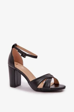 Damskie Boto Sandały Na Słupkowym Obcasie Z Eko Skóry Czarne Lanaria