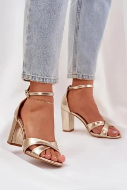 Damskie Boto Sandały Na Słupkowym Obcasie Z Eko Skóry Złote Lanaria