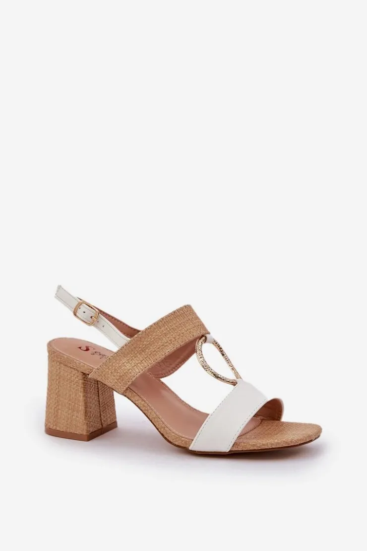 Discount Boto Sandały Na Słupkowym Obcasie Biało-Beżowe Afleeria