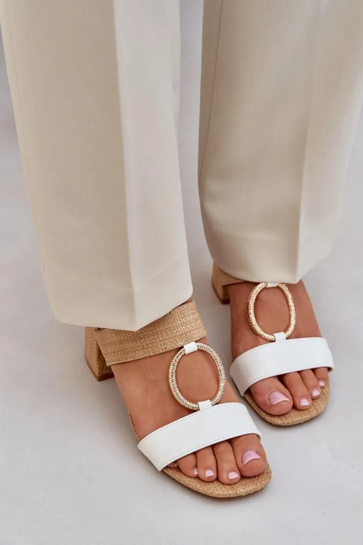 Discount Boto Sandały Na Słupkowym Obcasie Biało-Beżowe Afleeria