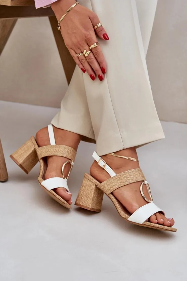 Discount Boto Sandały Na Słupkowym Obcasie Biało-Beżowe Afleeria