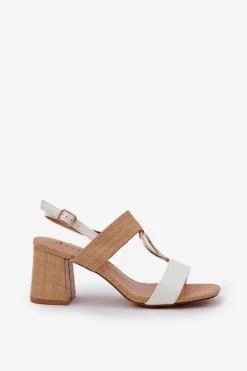 Discount Boto Sandały Na Słupkowym Obcasie Biało-Beżowe Afleeria