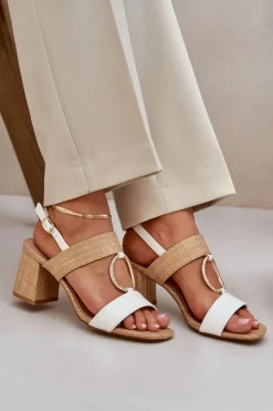 Discount Boto Sandały Na Słupkowym Obcasie Biało-Beżowe Afleeria