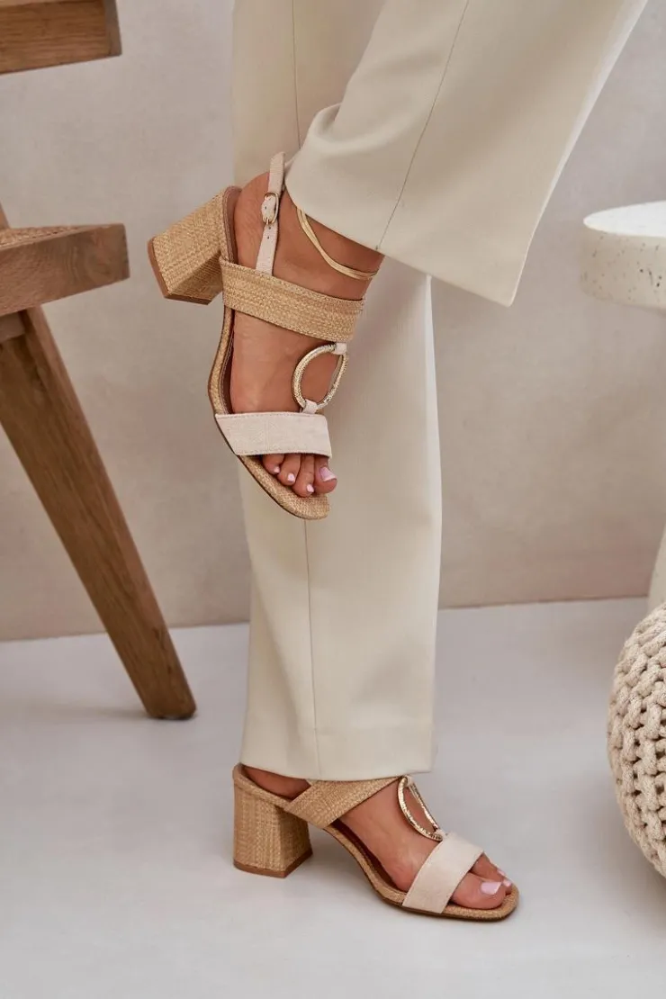 Boto Sandały Na Słupku|Sandały Na Obcasie*Sandały Na Słupkowym Obcasie Beżowe Afleeria
