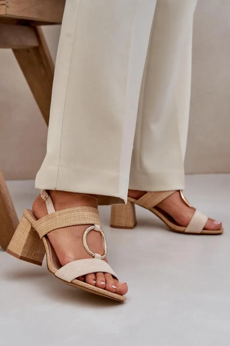 Boto Sandały Na Słupku|Sandały Na Obcasie*Sandały Na Słupkowym Obcasie Beżowe Afleeria