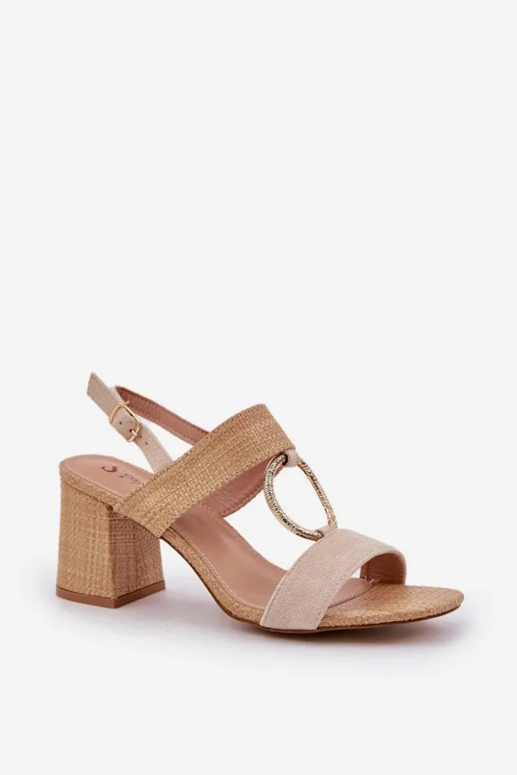 Boto Sandały Na Słupku|Sandały Na Obcasie*Sandały Na Słupkowym Obcasie Beżowe Afleeria