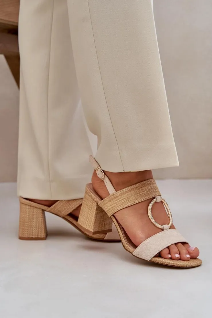 Boto Sandały Na Słupku|Sandały Na Obcasie*Sandały Na Słupkowym Obcasie Beżowe Afleeria