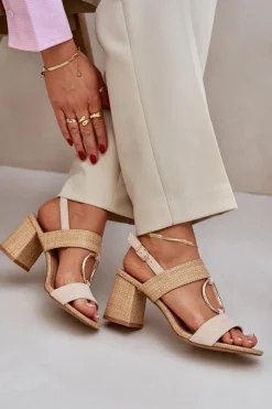 Boto Sandały Na Słupku|Sandały Na Obcasie*Sandały Na Słupkowym Obcasie Beżowe Afleeria