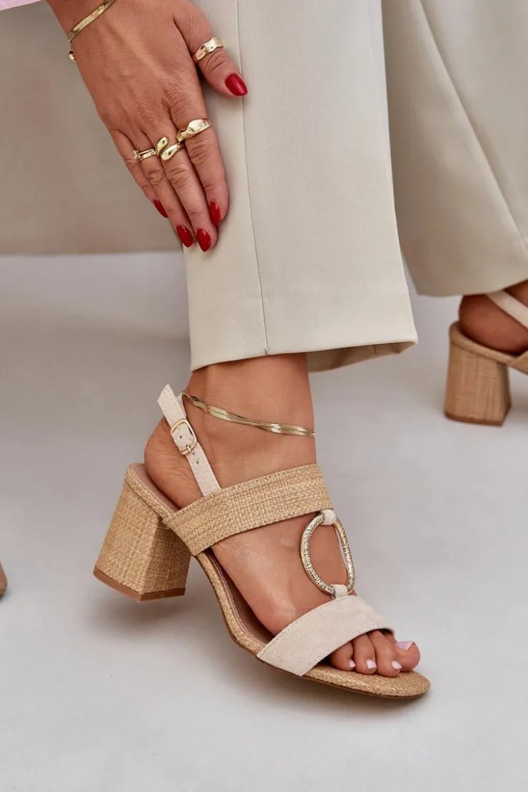 Boto Sandały Na Słupku|Sandały Na Obcasie*Sandały Na Słupkowym Obcasie Beżowe Afleeria