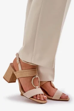 Boto Sandały Na Słupku|Sandały Na Obcasie*Sandały Na Słupkowym Obcasie Beżowe Afleeria