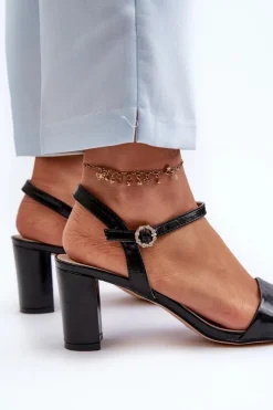 Evento Sandały Na Słupku|Sandały Na Obcasie*Sandały Na Słupku Czarne Glindra Czarny