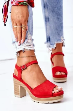 Damskie Boto Sandały Na Słupku I Platformie Czerwone Maggie