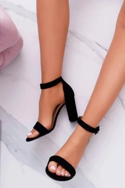 Damskie Laura Messi Sandały Na Słupku 1760 Skórzane Czarne Iliady