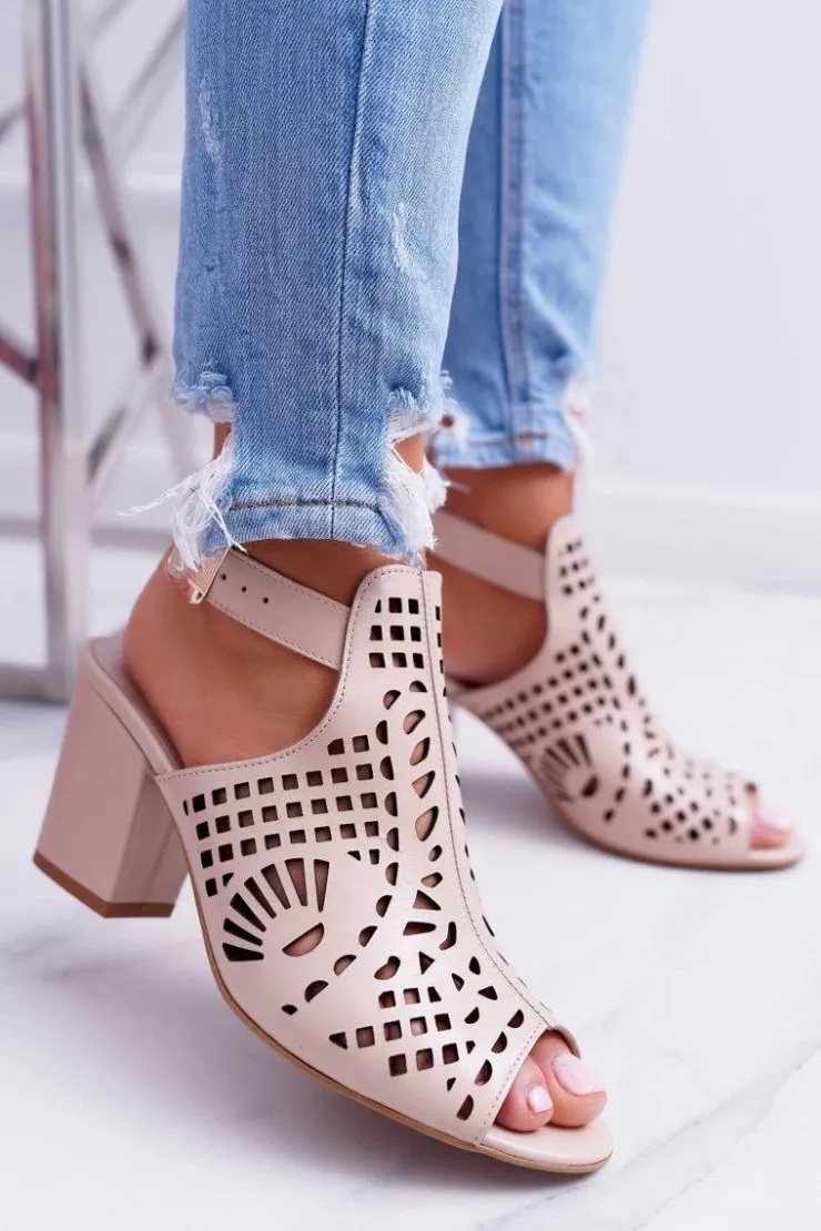 Laura Messi Sandały Na Obcasie*Sandały Na Słupku 1924 Skóra Beżowe Montoro