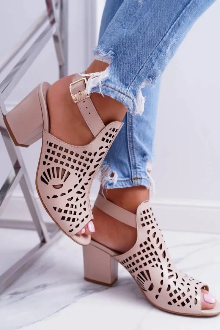 Laura Messi Sandały Na Obcasie*Sandały Na Słupku 1924 Skóra Beżowe Montoro