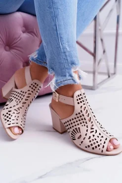 Laura Messi Sandały Na Obcasie*Sandały Na Słupku 1924 Skóra Beżowe Montoro