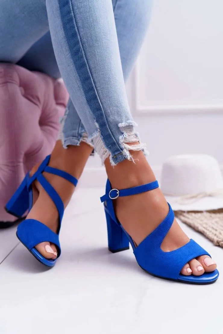 Damskie Buty Sergio Leone Sandały Na Słupku Sergio Leone SK868 Niebieskie