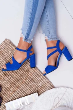 Damskie Buty Sergio Leone Sandały Na Słupku Sergio Leone SK868 Niebieskie