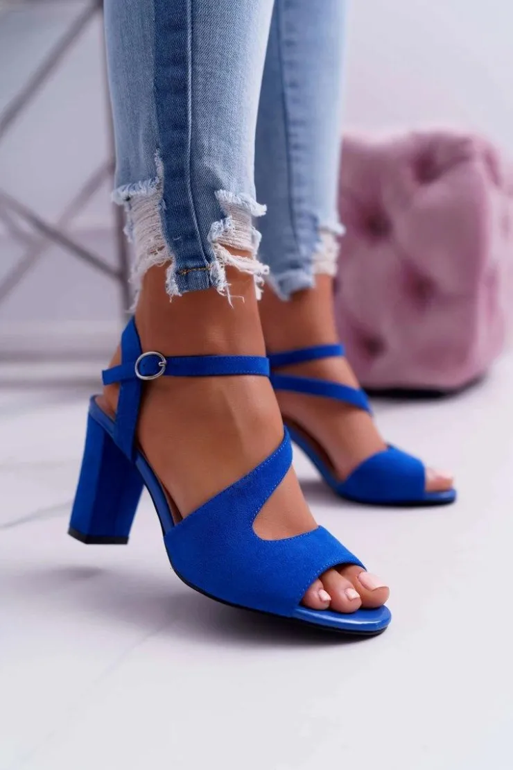 Damskie Buty Sergio Leone Sandały Na Słupku Sergio Leone SK868 Niebieskie