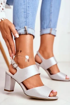 Damskie Buty Sergio Leone Sandały Na Słupku Sergio Leone SK778 Srebrne