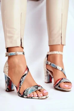 Buty Sergio Leone Sandały Na Obcasie*Sandały Na Słupku Sergio Leone SK870 Czerwone Wężowy Wzór