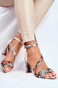 Buty Sergio Leone Sandały Na Obcasie*Sandały Na Słupku Sergio Leone SK870 Czerwone Wężowy Wzór