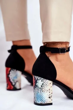 Buty Sergio Leone Sandały Na Słupku Sergio Leone SK873 Czarne Wężowy Wzór