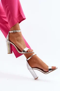 Online Boto Sandały Na Słupku Srebrne Thakko