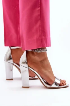 Online Boto Sandały Na Słupku Srebrne Thakko