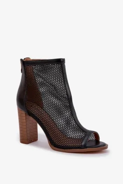 Damskie Boto Sandały Na Słupku Z Cholewką Czarne Taniffia