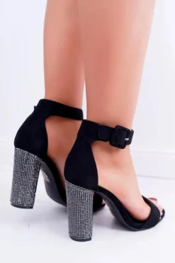 Damskie Boto Sandały Na Słupku Z Cyrkoniami Lu Boo Czarne