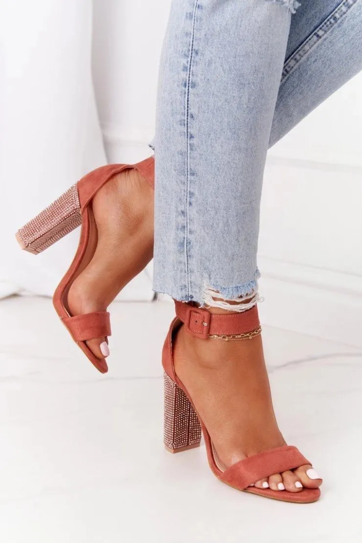 Damskie Boto Sandały Na Słupku Z Cyrkoniami Lu Boo Ceglaste