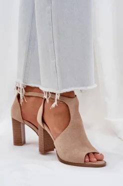 Boto Sandały Na Słupku|Sandały Na Obcasie*Sandały Na Słupku Z Eko Zamszu Beżowe Lanadriena Beżowy