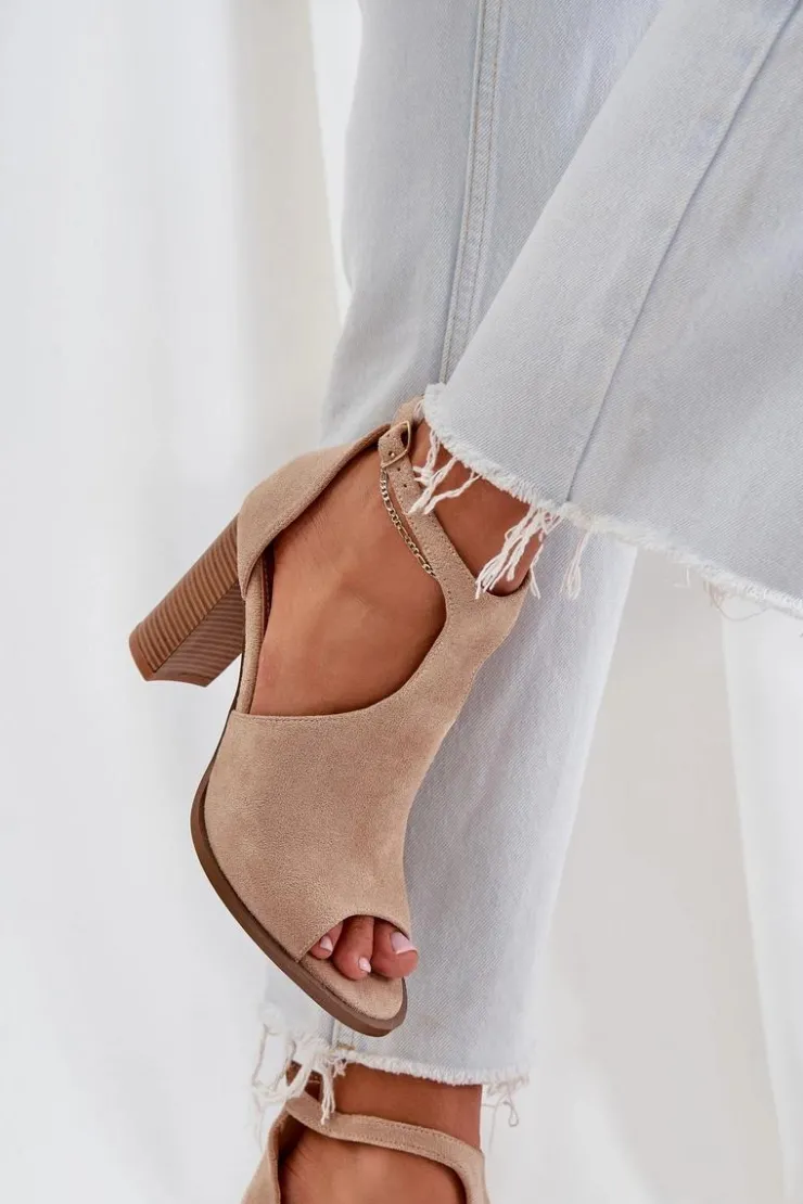 Boto Sandały Na Słupku|Sandały Na Obcasie*Sandały Na Słupku Z Eko Zamszu Beżowe Lanadriena Beżowy