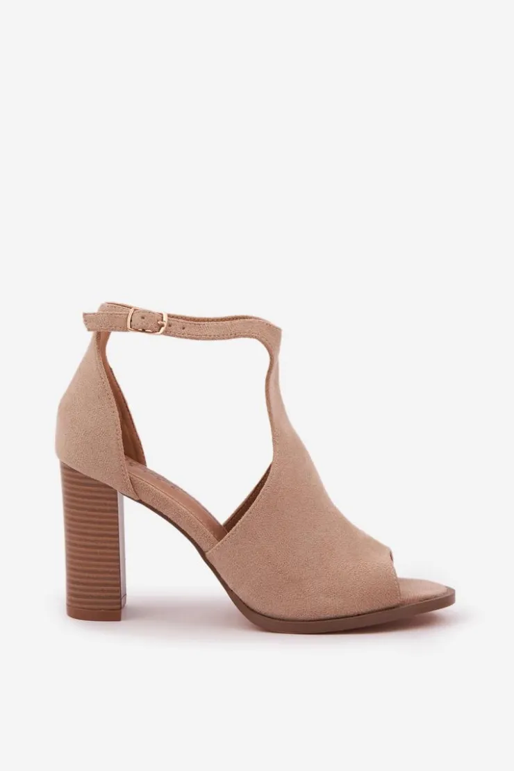 Boto Sandały Na Słupku|Sandały Na Obcasie*Sandały Na Słupku Z Eko Zamszu Beżowe Lanadriena Beżowy