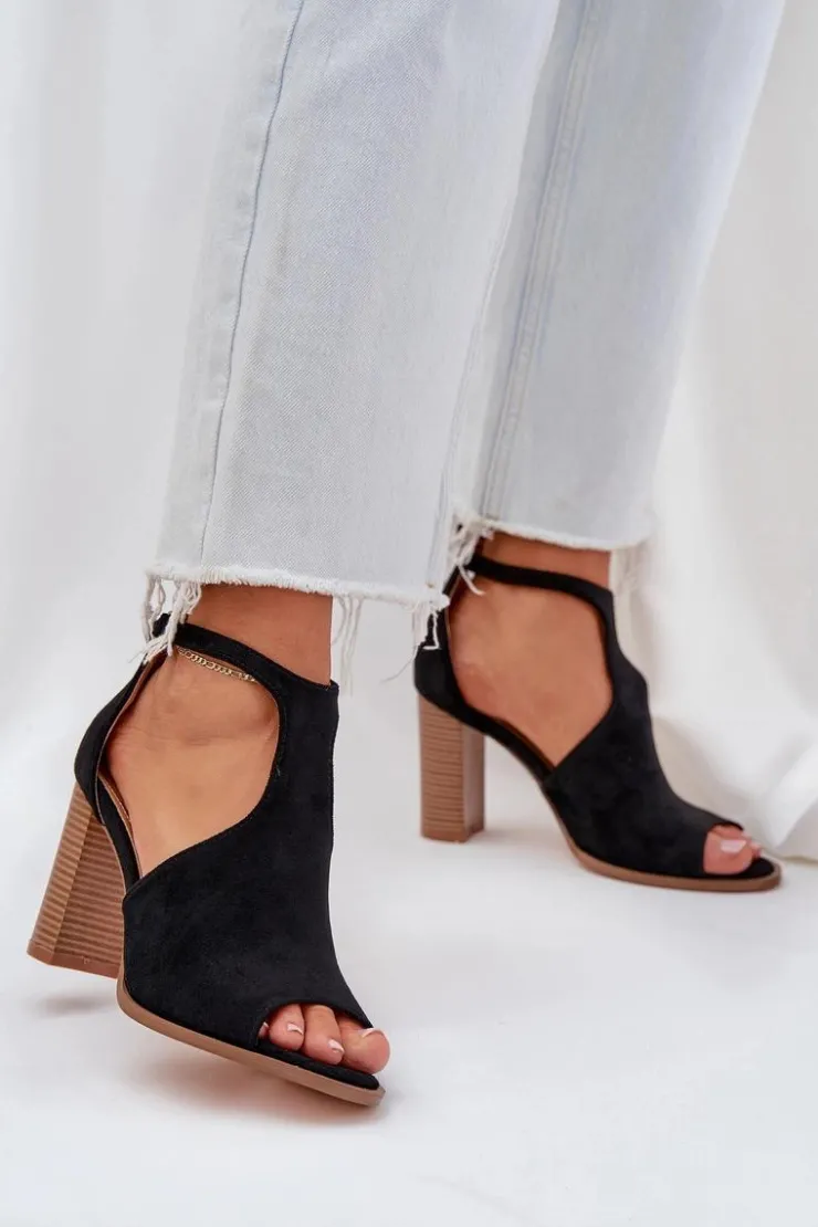 Outlet Boto Sandały Na Słupku Z Eko Zamszu Czarne Lanadriena Czarny