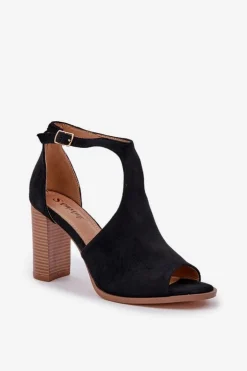 Outlet Boto Sandały Na Słupku Z Eko Zamszu Czarne Lanadriena Czarny