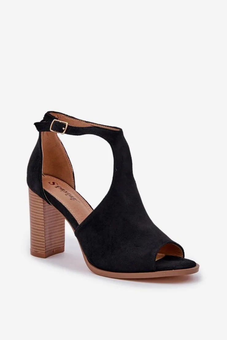 Outlet Boto Sandały Na Słupku Z Eko Zamszu Czarne Lanadriena Czarny