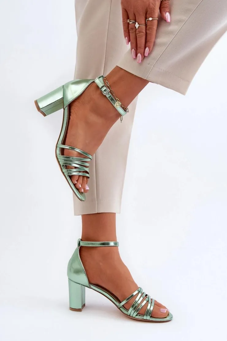 Evento Sandały Na Słupku|Sandały Na Obcasie*Sandały Na Słupku Z Paseczkami Zielone Enitia Zielony